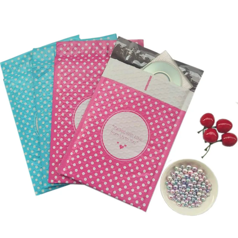 6" x 10" Hot Pink Polka Dot Rigid Kraft BUBBLE MAILERS Approved Mailers 