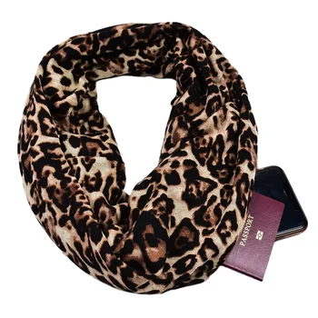 Cenrui Infinity Scarf with Zipper Pocket Best Gift Travel Accessories-Leopard Print scarves