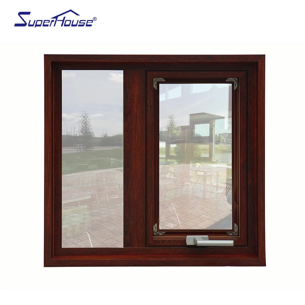 New Design Wood Grain Aluminium Awning Window with Fixed Window for Villa