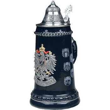 European Style Pewter Coat Of Arms Decor Ceramic German Beer Stein With ...