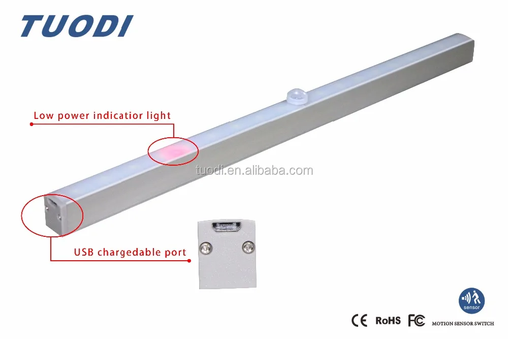 TDL-7116L 20 LED Wireless Motion Sensing Light Bar Closet Cabinet LED Night Light up to 15 Feet (Battery Rechargeable)