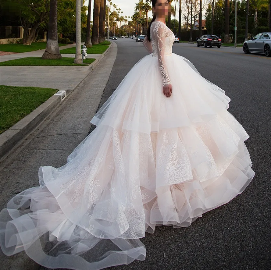 Robe De mariée à manches longues, cendrillon, tenue De marque, dentelle  africaine