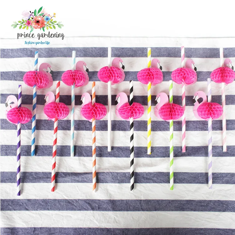 
 Оптовая продажа, биоразлагаемые праздничные полосатые бумажные соломинки с фламинго  