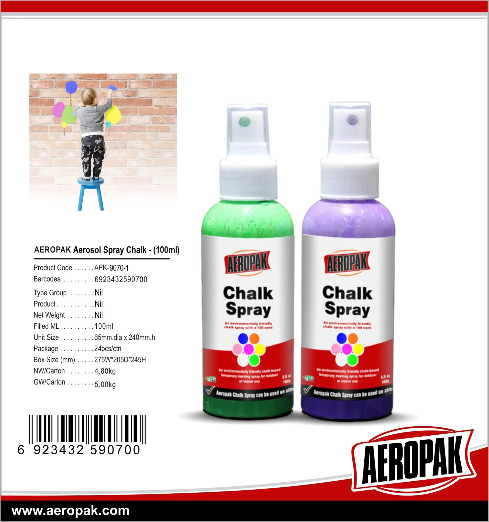 Aeropak Washable Chalk Paint Spray for Children Playing - China Spray  Paint, Multi Color Spray Paint