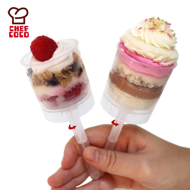 Jucoan 30 Pack Cake Pop Shooter Round Plastic Jelly Ice Cream Push-up Containers with Lids Base and Stick for Dessert