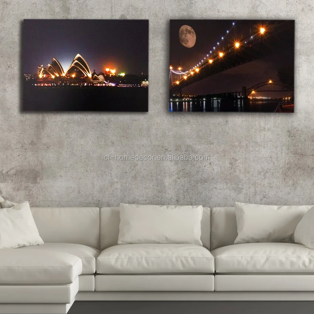 Lighted Wall Picture Moon Triborough Bridge Nyc River Lights Night Sydney Opera Led Canvas Printing Art Painting Artwork - Buy Canvas Printing Art Product on