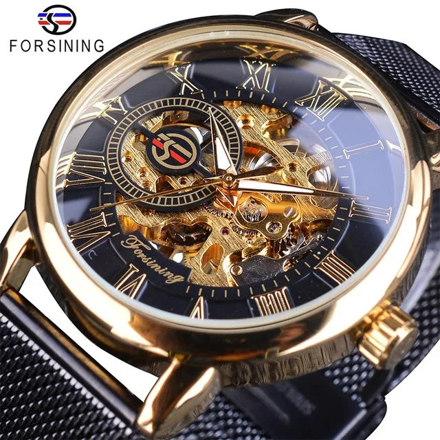 Forsining Transparent Case 2017 Fashion Men Watches Top Brand Luxury Mechanical Skeleton Wrist Watch Clock Men