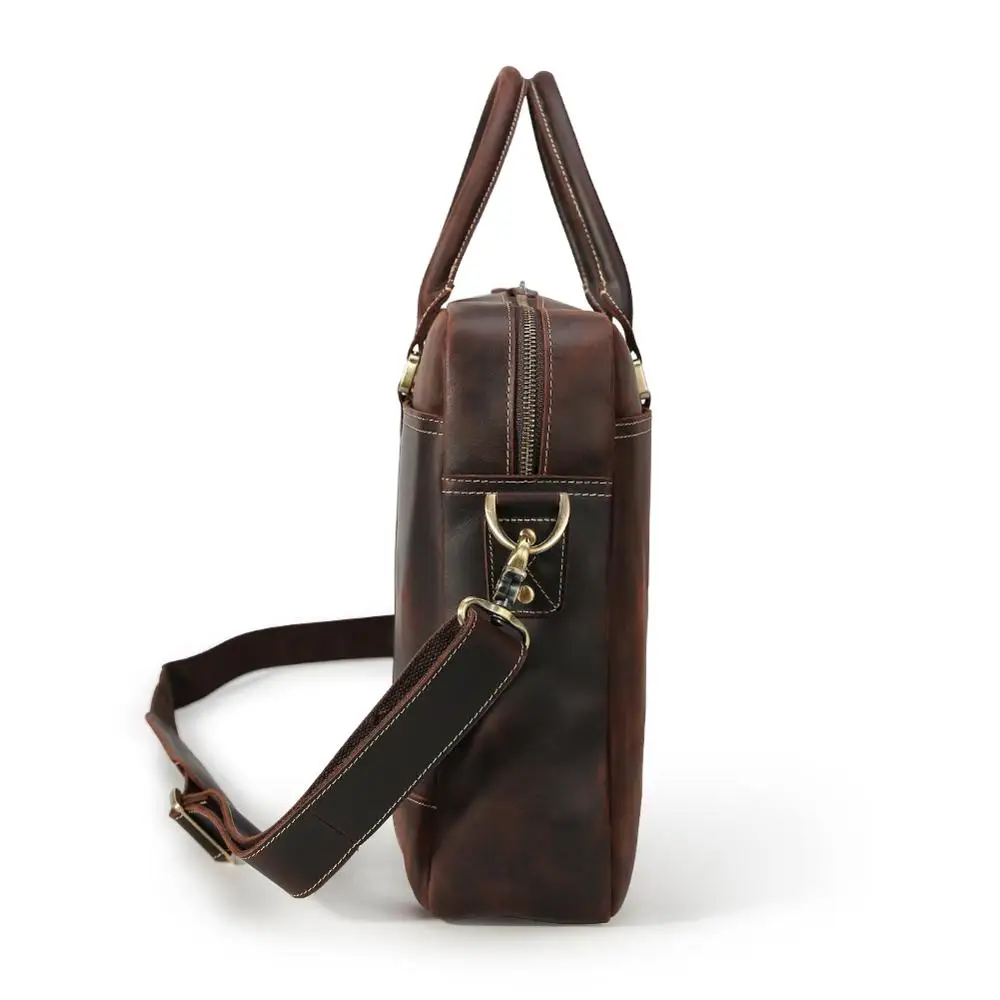 Vintage Crazy Horse Leather Men Briefcase Retro Genuine Leather 17 Inch Laptop Briefcase Bag