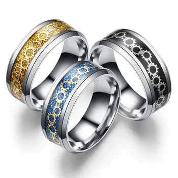 Stainless Steel Band Ring Two Tones Fashion Enamel Stainless Steel Ring Gear Men Ring