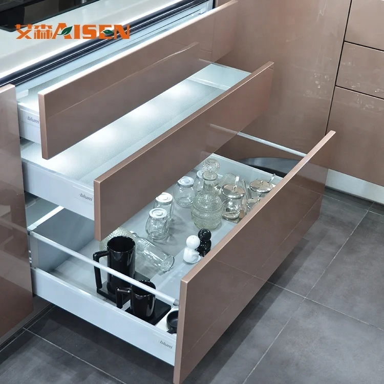 New Design Style champagne Metal High Gloss Lacquer Kitchen Cabinet