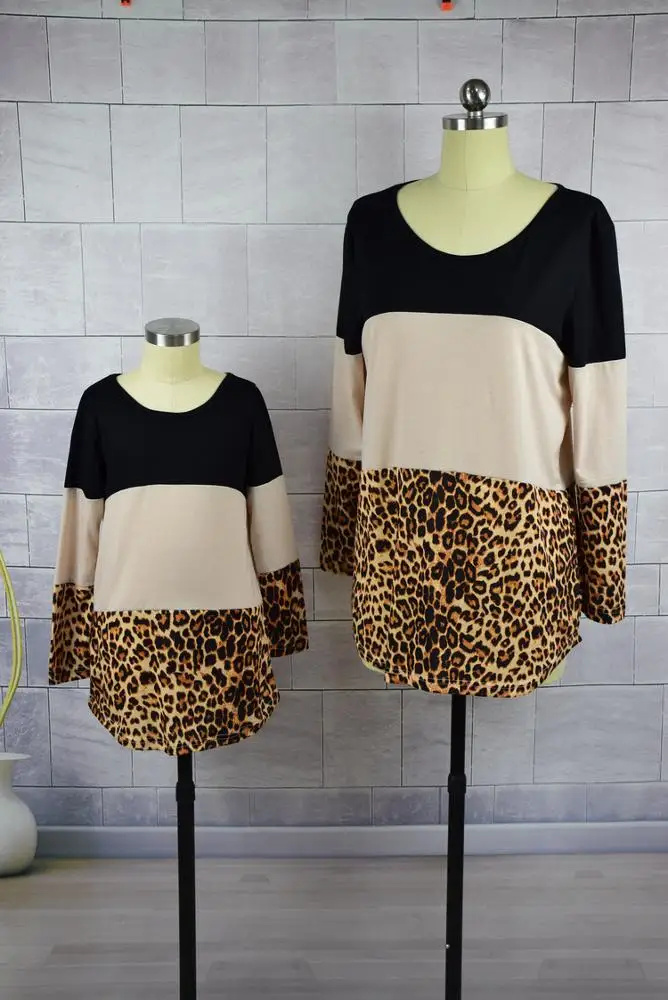 My-190 новые модные футболки с длинным рукавом и леопардовым принтом для мамы и меня, Осенние Топы из бутика для женщин и маленьких девочек