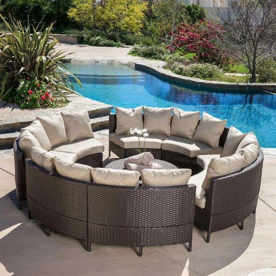 Outdoor Furniture Round Curved Rattan Garden Furniture Sofa Set Round  Rattan Furniture