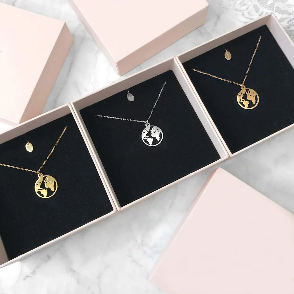 2021 подарком для друзей и близких потускнения золотые ювелирные изделия из золота 18 карат земной шар кулон нержавеющей стали с картой мира ожерелье