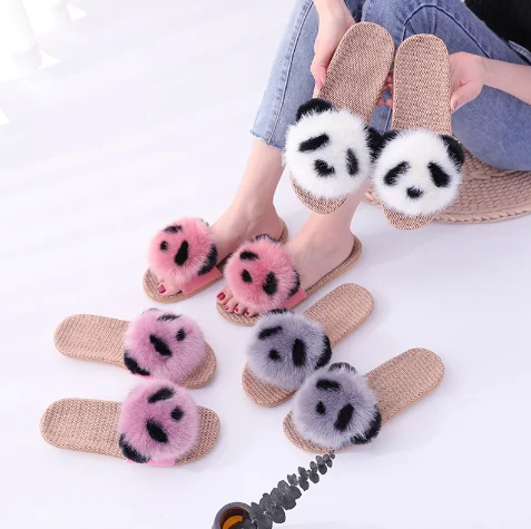Cute Cartoon Panda Women Slippers Ladies Non-slip Slip On Warm Plush  Slippers Indoor Home Slippers Shoes - Buy Ladies Slippers,Plush Shoes,Panda  Shoes Product on 