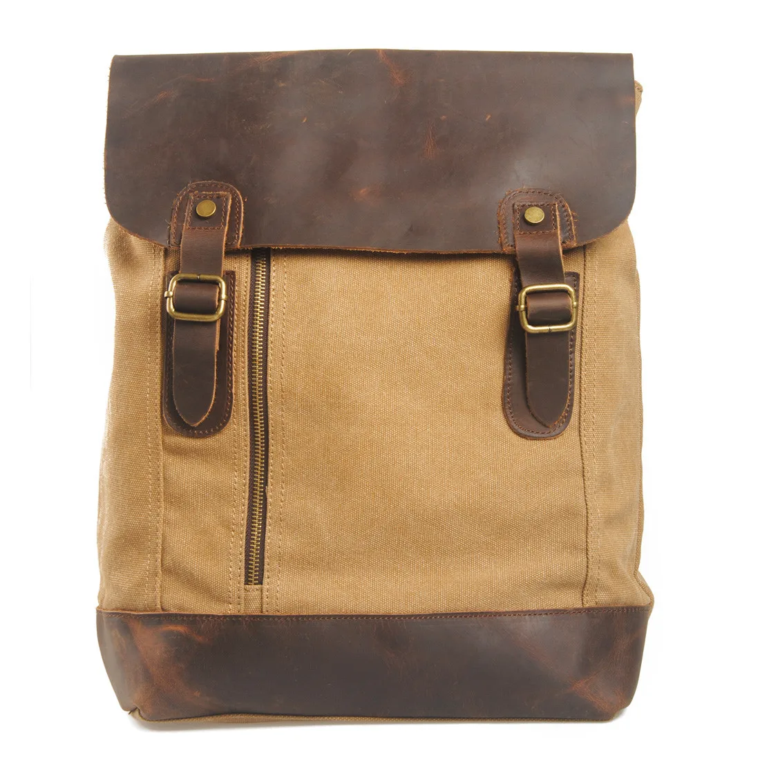 Wholesale boy school bag waterproof vintage canvas laptop leather backpack