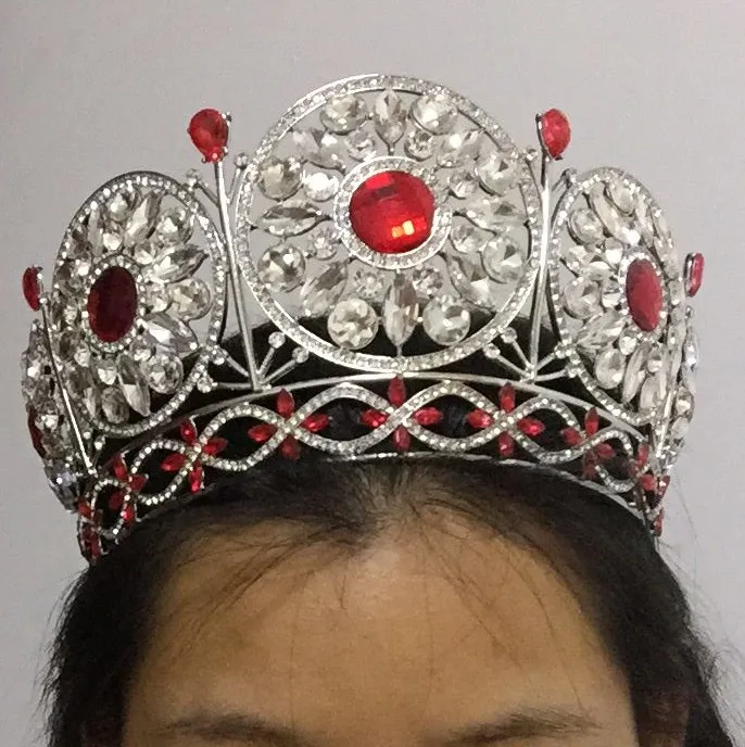 Корона Мисс Вселенная полноценная круглая Красная корона конкурсная Тиара для красоты
