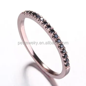 PES Fashion Jewelry! Half Eternity Solid 14K Rose Gold Pave Black Diamond Wedding Band Ring