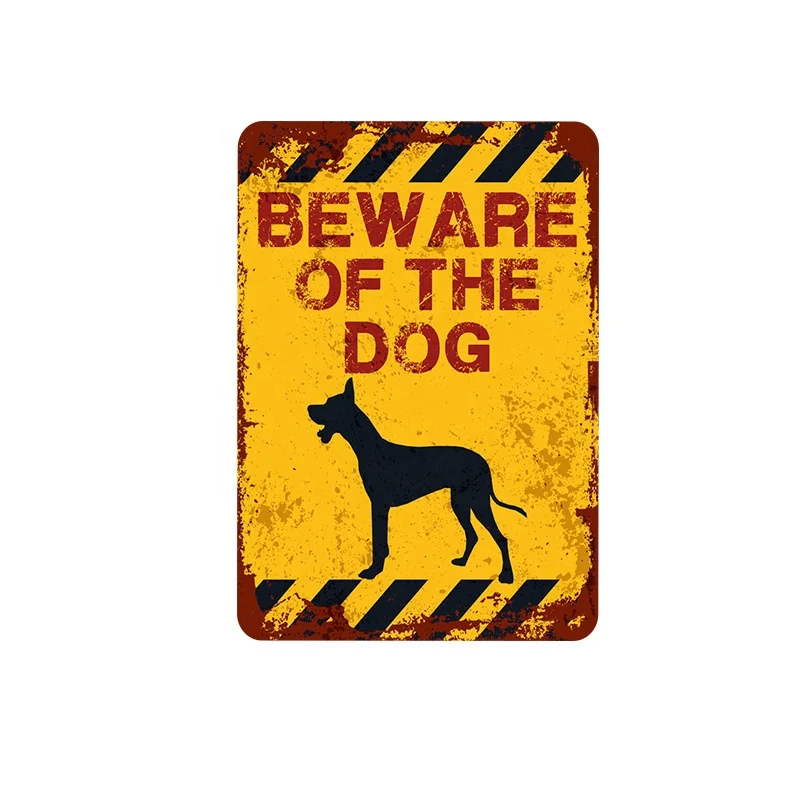 beware of the dog vintage rectangle shape tin metal signs custom
