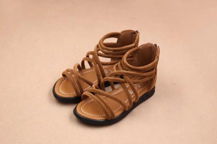 
 Сандалии-гладиаторы для девочек, повседневная обувь в римском стиле на молнии  