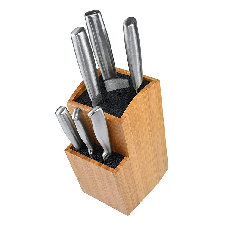 Extra Large Bamboo Knife Block Holder with Removable Bristles for