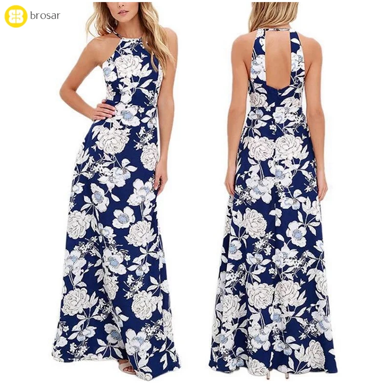Women Summer Boho Halter Maxi Dress Floral Print Vintage Long Dress by Scaling ❤ Women Dress
