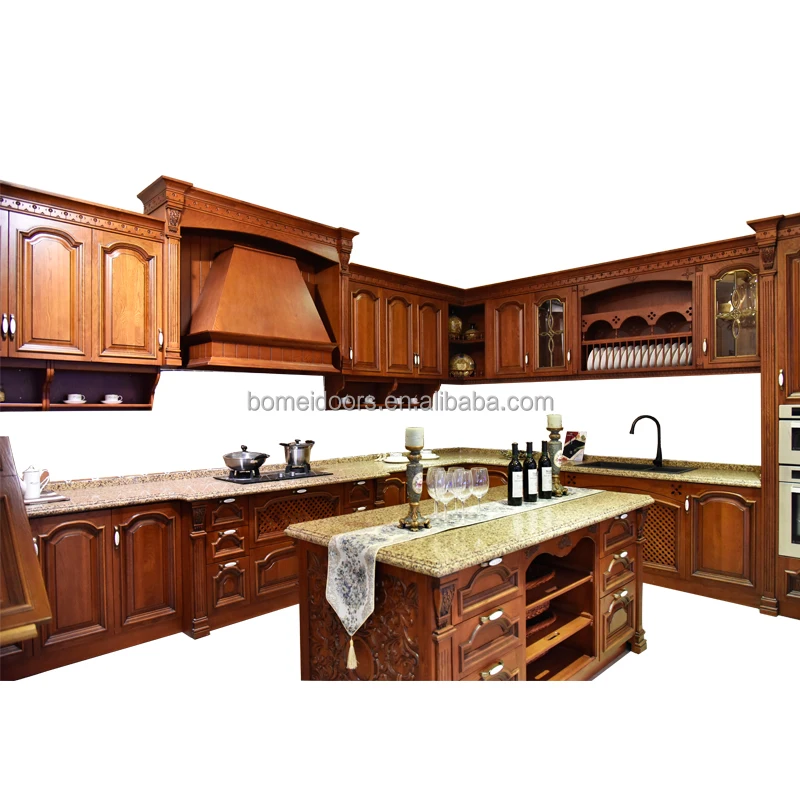 Kitchenette Open Type Red Oak Wood Kitchen Cabinet Kitchen Pantry Cupboards