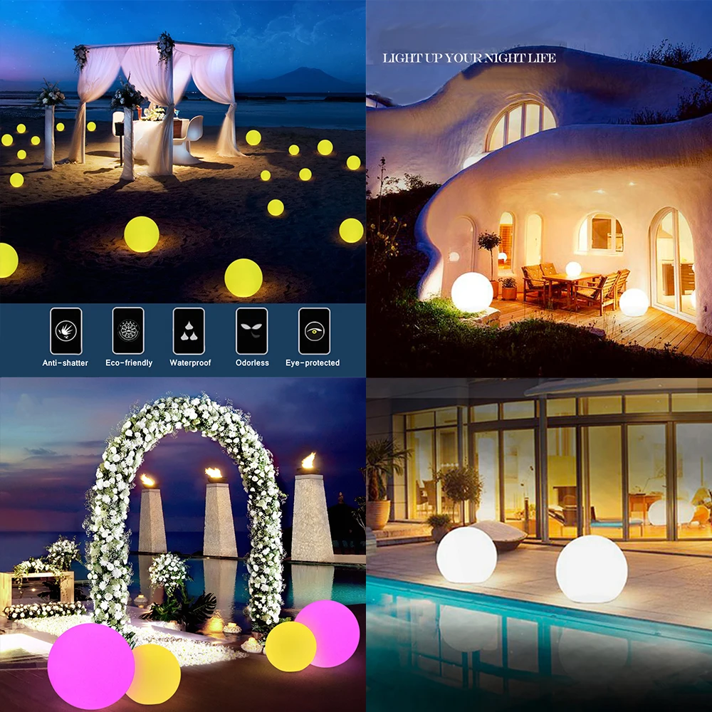 waterproof ip65 rechargeable led color changing solar 20 cm ball led decorative light for outdoor garden beach-5