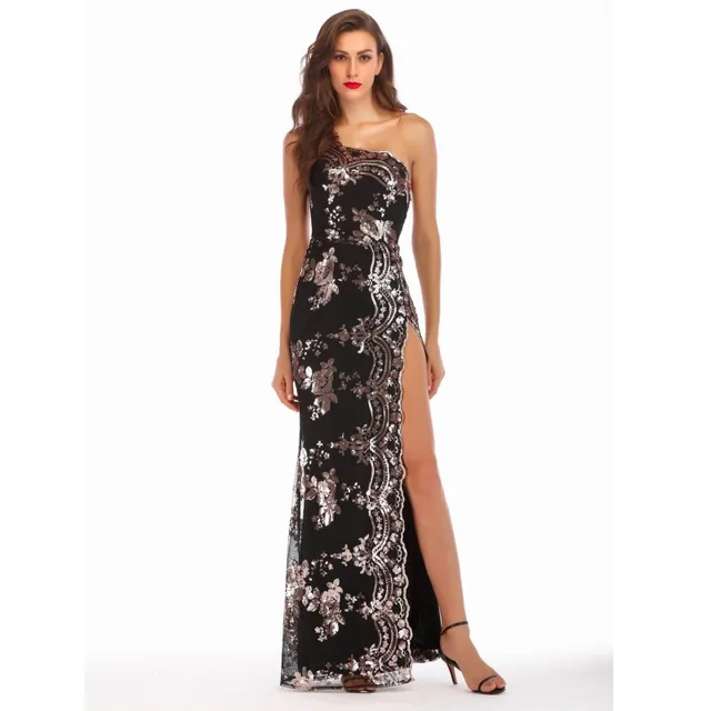 H 10% OFF Night club dresses vestidos de festa women one shoulder sexy sequin long evening maxi party dress new year YY10384