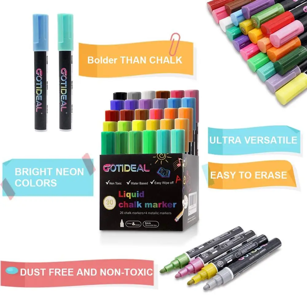 Kassa 10-Pack 6mm Pastel Multicolor Chalk Markers | With 4 Bullet & Chisel  Dual Tips | Works on Chalkboards, Windows, Glass or Mirrors | Erasable 