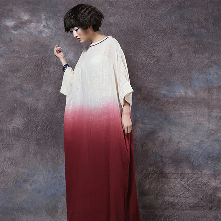 
Свободное длинное льняное платье макси с длинным рукавом 