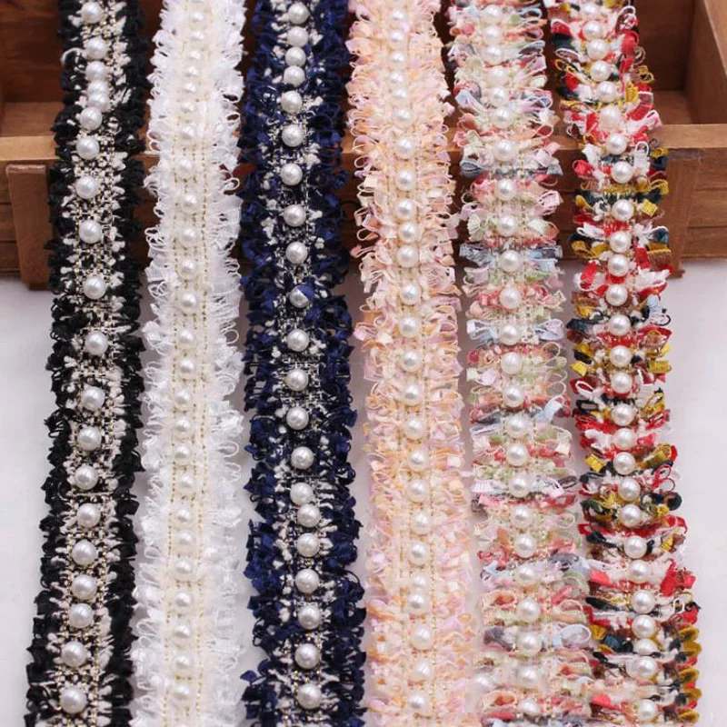 New Popular Handmade Border Beaded French Lace Pearl 3d Embroidered Appliques Polyester Opp Bag Fashion Water Soluble Knitted