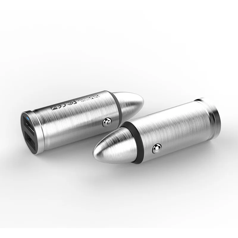 Пуля двойное автомобильное зарядное устройство 3.1A металлическая Нержавеющая сталь быстрая зарядка для