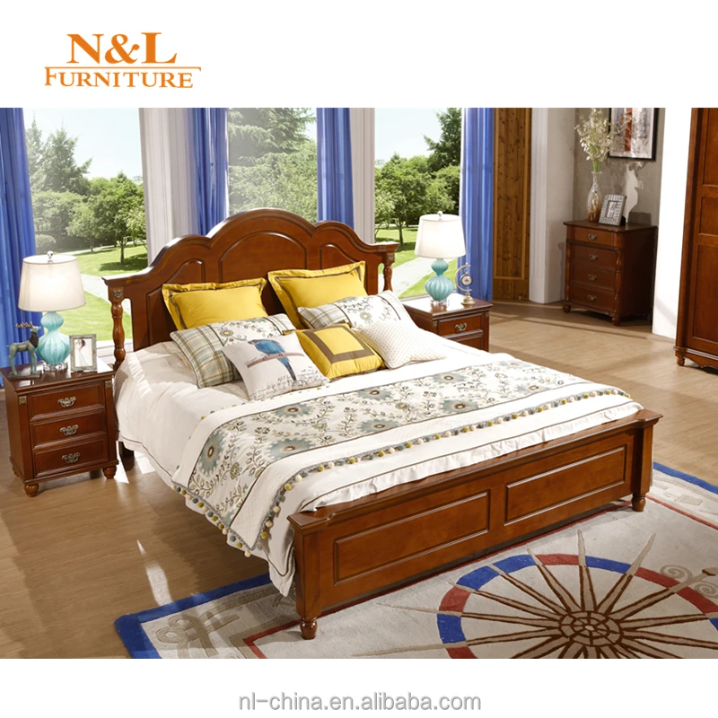 Latest North American Style Solid Wood Bedroom Furniture Double Bed Designs