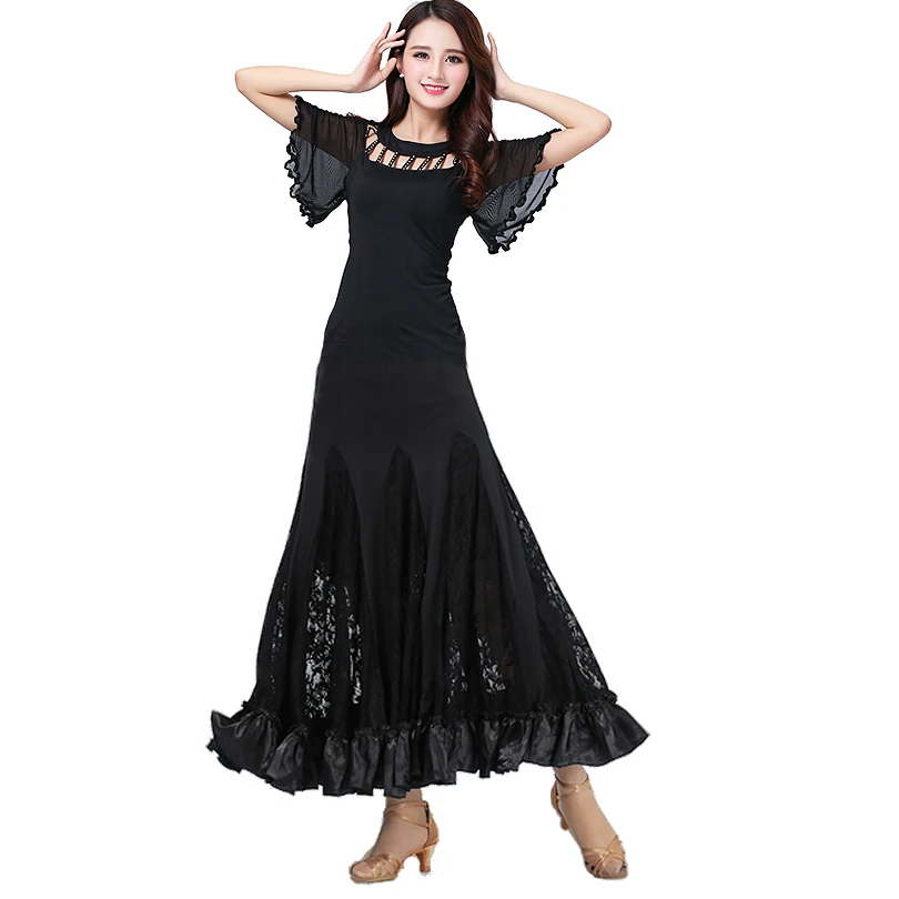 Women Ballroom Dance Costumes Suit Modern Waltz Tango Party Wear Tops Skirt Lace 