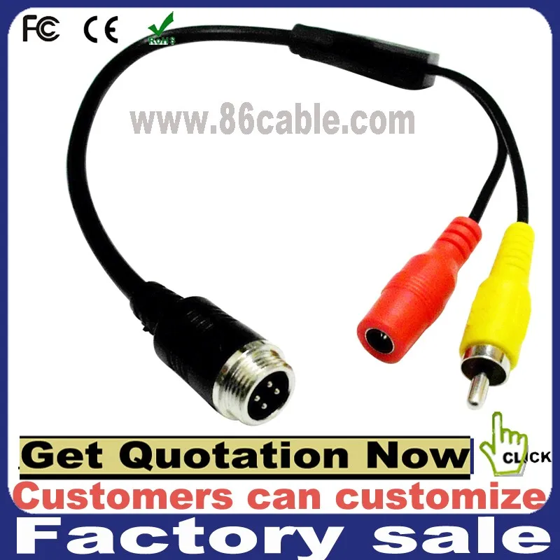4 Pin Male Aviation Cable to RCA DC Adapter Audio Video Cable for Truck Parking Reversing Camera System