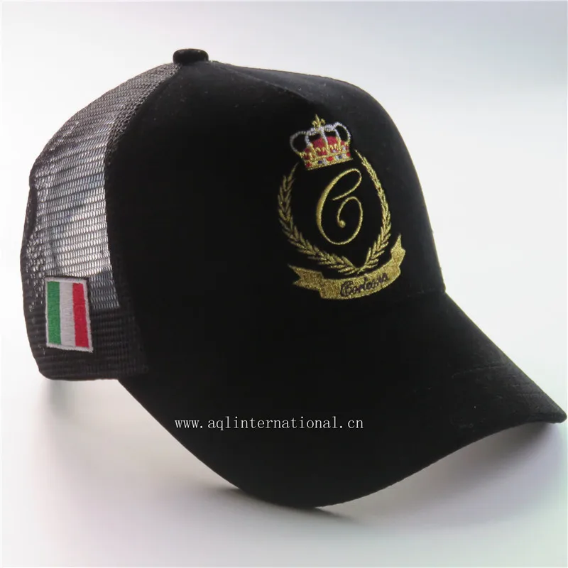 AQL Hats Factory OEM Custom Luxury Cap and Hat Quality Velvet Truck Caps Hat With Metallic Gold Embroidery