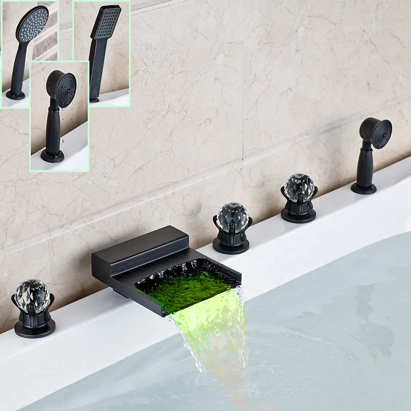 Oil Rubbed Bronze Deck Mounted Bathtub Faucet W/Hand Sprayer Filler Vanity Mixer