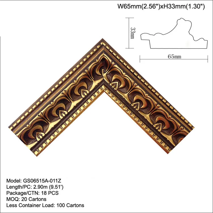 European Embossed Picture Frame Moulding Plastic Molding Picture Frame