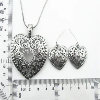 YN0074A hematite heart pendant necklace and earring set fashionable pendants