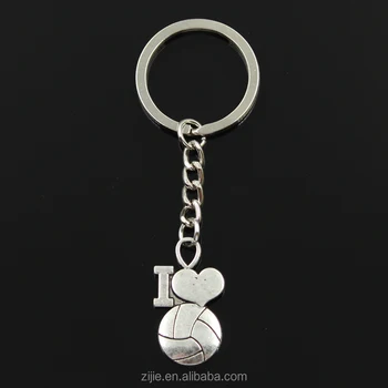 New fashion DIY men keychain 32*17mm I love volleyball Pendants Car Key Chain 30mm Ring Holder For Gift