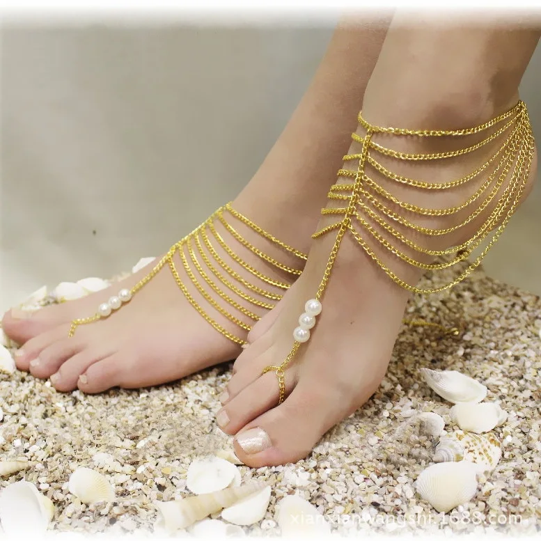 Bracelet De Cheville Perles Cristal Bohème - Chaîne Strass Fausses Perles Pour Femmes Et Filles, Idéal Plage Et Soirée
