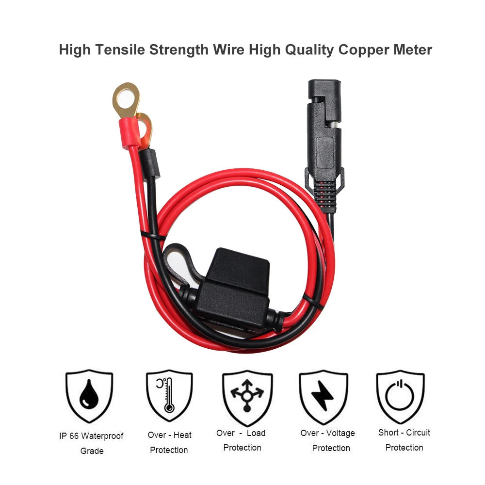 6ft 16/18Awg solar connector cord car Motorcycle charging battery cable 12/24V SAE to round terminal power cable 9