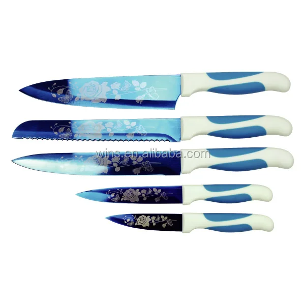 Source Multi colors flowers printing blade rust free non-stick chef's knife  set on m.