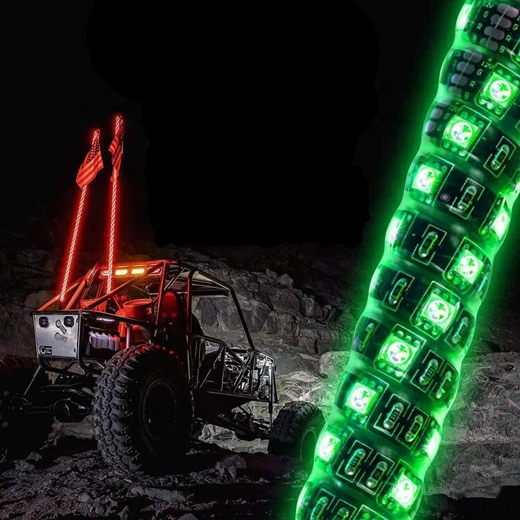 Rugged Whips LED Light Whip with Flag 6ft 360 Whip Antenna Light Pole with Quick Connect/Disconnect for SxS ATV Quad UTV Polaris RZR Off-Road 4 Wheeler Sand Rail 1pc Green 