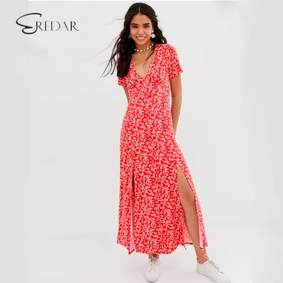 button through maxi tea dress