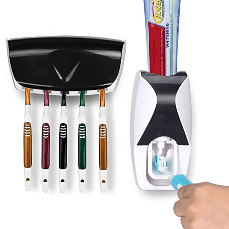 5 Toothbrush Holder Set Wall Mount Stand Auto Automatic Toothpaste Dispenser