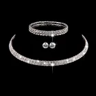 Fashion Wedding Jewelry Rhinestone Crystal Clear Cubic Zirconia Choker Necklace Earrings and Bracelet Jewelry Sets for Women
