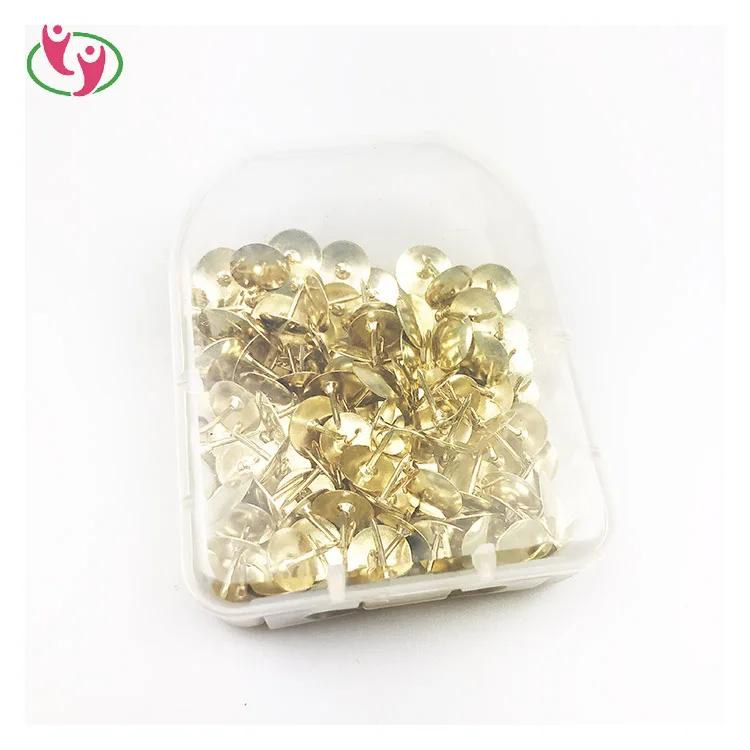 
Офисные поставки, пластиковая коробка, упакованная прочная металлическая кнопочная булавка золотого цвета 