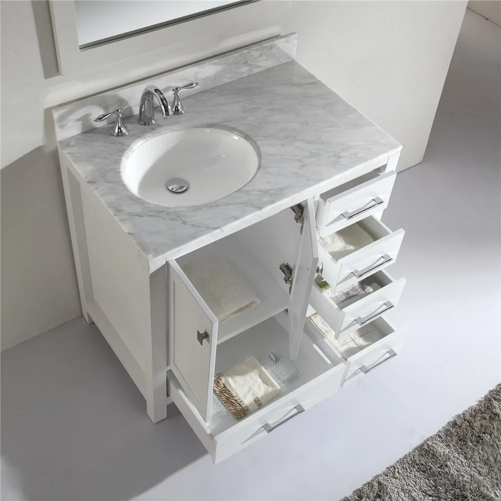 48 Inch Grey Finished Wooden Bathroom Vanity with Mirror and Marble Countertop