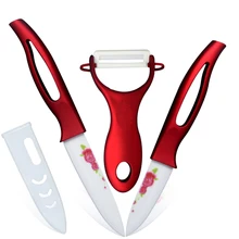 Keenly ceramic knife set 3 inch paring 4 inch utility knife + ceramic peeler kitchen knives red handle cooking tools set knives.